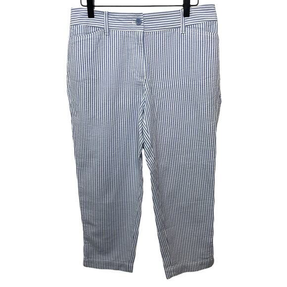 Talbots Perfect Crops Pant - Sunshine Seersucker Blue & White Striped Size 8P - Picture 3 of 11